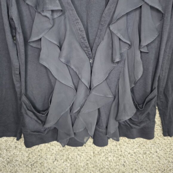 LOGO Lori Goldstein Cardigan Womens Large Gray Instant Chic Button Ruffle Pocket - Picture 5 of 8